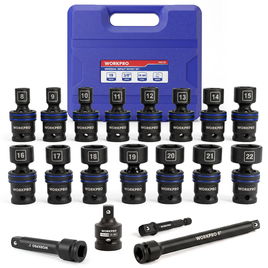 WORKPRO 19-Piece 3/8＂ Dr. Universal Impact Socket Set, Metric