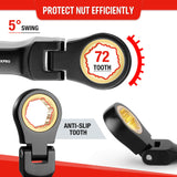 WORKPRO 8-Piece Flex-Head Stubby Anti-slip Ratcheting Wrench Set with Rolling Pouch, SAE 5/16-3/4 in