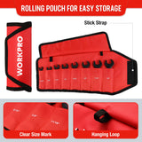 WORKPRO 8-Piece Flex-Head Stubby Anti-slip Ratcheting Wrench Set with Rolling Pouch, SAE 5/16-3/4 in