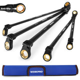 WORKPRO 5-piece Anti-Slip Double Box Extra Long Flex-Head Ratcheting Wrench Set with Rolling Pouch, Metric 8-19 mm