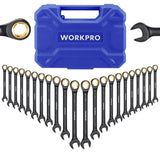 WORKPRO 22-piece Regular Ratcheting Wrench Set Anti-Slip Tooth with Organizer Box, Metric 6-18mm & SAE 1/4-3/4"