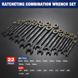 WORKPRO 22-piece Regular Ratcheting Wrench Set Anti-Slip Tooth with Organizer Box, Metric 6-18mm & SAE 1/4-3/4"