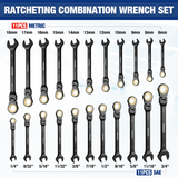WORKPRO 22-piece Flex-head Ratcheting Wrench Set Anti-Slip Tooth with Organizer Box, Metric 6-18mm & SAE 1/4-3/4"