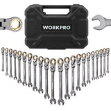 WORKPRO 22-Piece Flex-Head Ratcheting Wrench Set with Organizer Box, 72 Teeth, Metric 6-18mm & SAE 1/4-3/4"