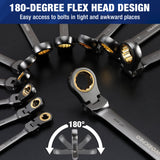 WORKPRO 22-Piece Flex-Head Ratcheting Wrench Set with Organizer Box, 72 Teeth, Metric 6-18mm & SAE 1/4-3/4"