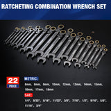 WORKPRO 22-Piece Flex-Head Ratcheting Wrench Set with Organizer Box, 72 Teeth, Metric 6-18mm & SAE 1/4-3/4"