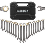 WORKPRO 22-Piece Regular Ratcheting Wrench Set with Organizer Box, 72 Teeth, Metric 6-18mm & SAE 1/4-3/4"