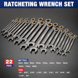 WORKPRO 22-Piece Regular Ratcheting Wrench Set with Organizer Box, 72 Teeth, Metric 6-18mm & SAE 1/4-3/4"