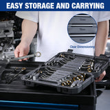 WORKPRO 22-Piece Regular Ratcheting Wrench Set with Organizer Box, 72 Teeth, Metric 6-18mm & SAE 1/4-3/4"