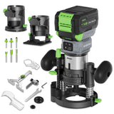 WORKPRO 20V Cordless Compact Router Tool, 6 Variable Speeds up to 30,000RPM Wood Router for Chamfering, Slotting, Trimming, with Multi-Angle Adjustable, Straight, Dual-Handle Base and Multiple Bits