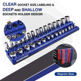 WORKPRO Magnetic Receptacle Organizer Set of 6 Includes 1/4", 3/8", 1/2" Drive Metric SAE Receptacle Tray, Holds 141 Standard Sizes