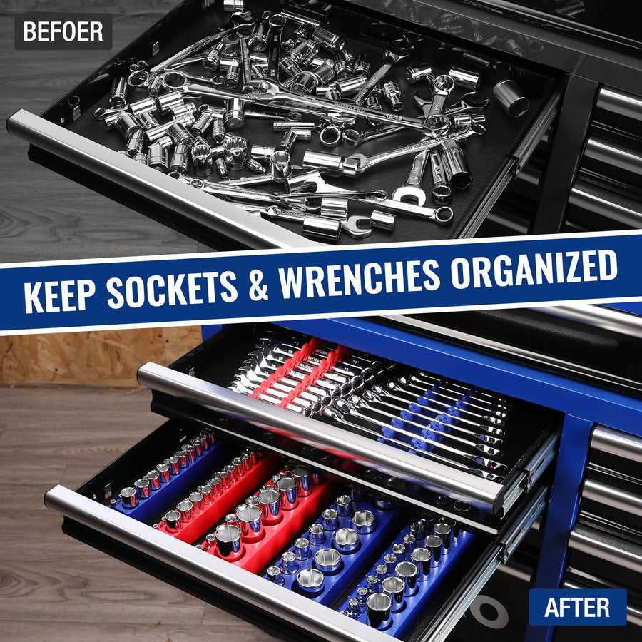 WORKPRO 8-Piece Magnetic Socket Organizer and Metric SAE Wrench Organizer Set, 1/4", 3/8", 1/2" Drive Metric SAE Socket Storage(Socket, Wrench not Included)