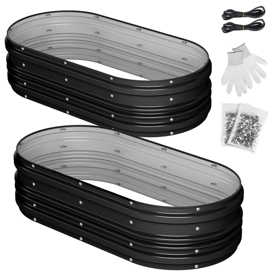 WORKPRO 4x2x1ft Galvanized Raised Garden Bed Set, Rust & Corrosion Protection, Easy Assembly, Safe Edge, Ideal for Vegetables & Flowers, Black, 2 Pcs