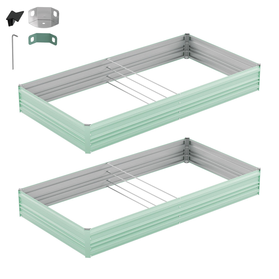 WORKPRO 7.5x4x1ft Outdoor Galvanized Metal Raised Garden Bed, Green, 2PK