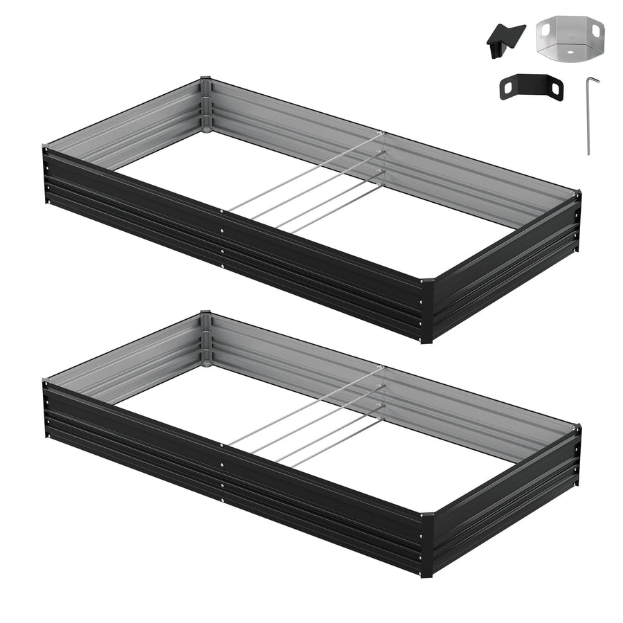 WORKPRO 7.5x4x1ft Outdoor Galvanized Metal Raised Garden Bed, Black, 2PK