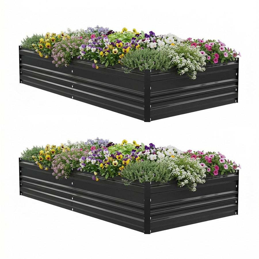WORKPRO 7.5x4x1ft Outdoor Galvanized Metal Raised Garden Bed, Black, 2PK