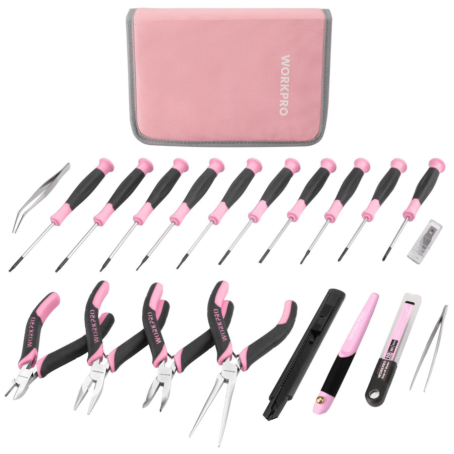 WORKPRO 33 Pcs Precision Repair Tool Set Includes Pliers Set - Pink Ribbon