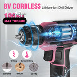 WORKPRO 43-Piece Cordless 8V Drill Driver Home Tool Set with Stackable Tool Box - Pink Ribbon