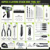 WORKPRO 43-Piece Cordless 8V Drill Driver Home Tool Set with Stackable Tool Box, Grey