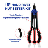 WORKPRO 15" Rivet Nut Tool 70pcs Rivet Nuts and Carry Case Threaded Hand Nutsert Tool Kit