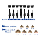 WORKPRO 15" Rivet Nut Tool 70pcs Rivet Nuts and Carry Case Threaded Hand Nutsert Tool Kit