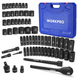 WORKPRO 65PCS 1/2” Drive Impact Socket Set, SAE&Metric Deep & Shallow Kit