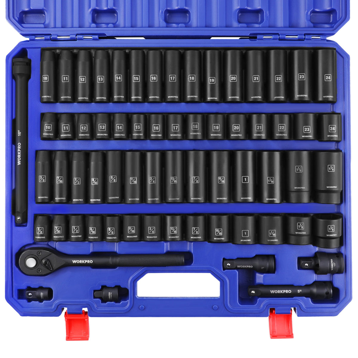 WORKPRO 65PCS 1/2” Drive Impact Socket Set, SAE&Metric Deep & Shallow Kit