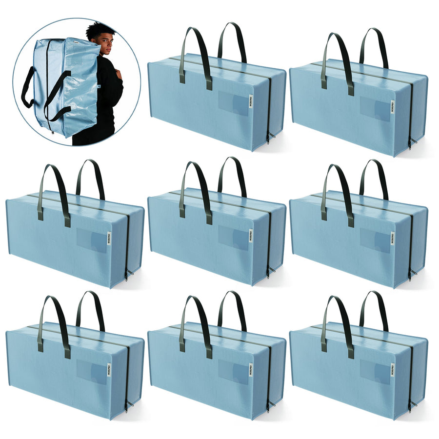 WORKPRO 8 Pack Extra Large Moving Bags with Zippers & Carrying Handles Backpack Straps, Heavy-Duty Storage Tote for Space Saving & Storage, Alternative to Moving Box (Dusty Blue)