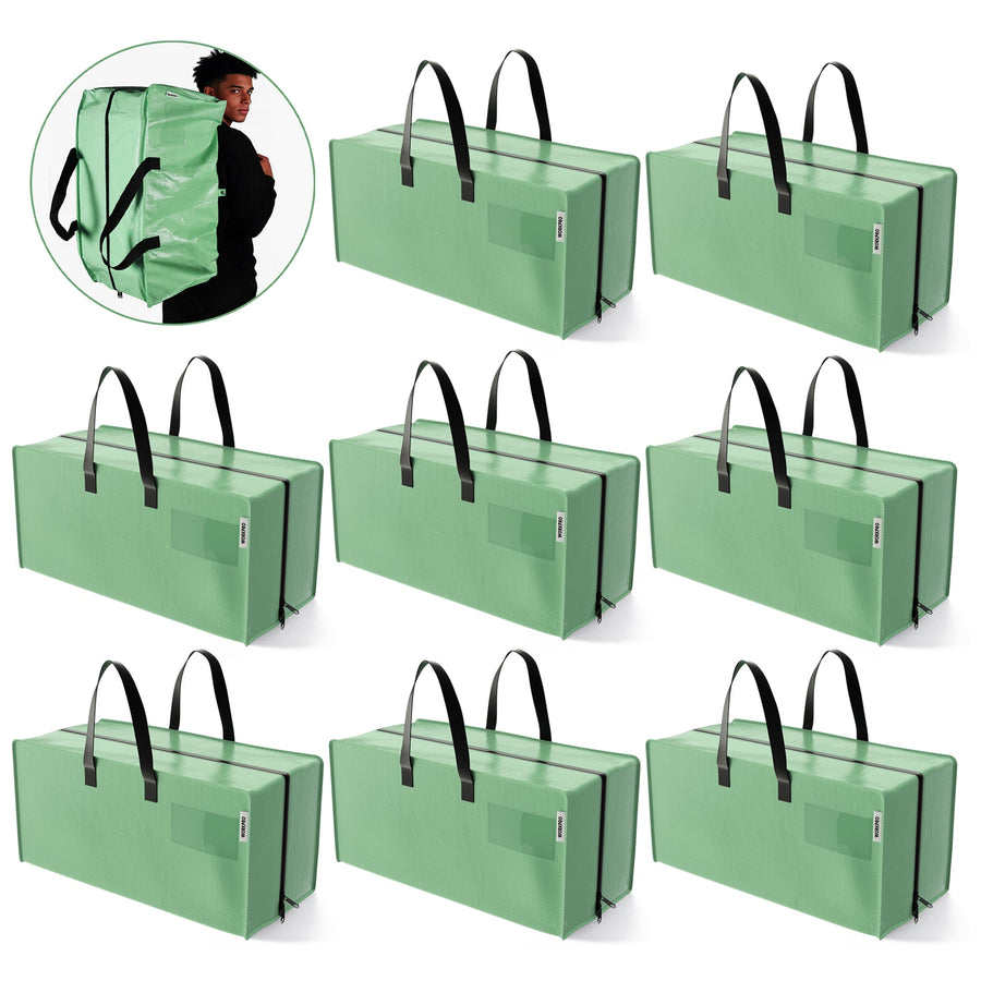WORKPRO 8 Pack Extra Large Moving Bags with Zippers & Carrying Handles Backpack Straps, Heavy-Duty Storage Tote for Space Saving & Storage, Alternative to Moving Box (Green)