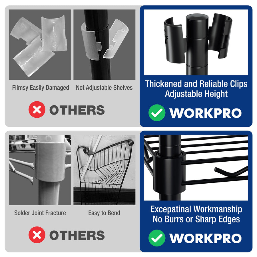 WORKPRO 4 Tier Adjustable Metal Storage Shelves with Hooks for Pantry Closet Kitchen Basement - 24" W x 14" D x 48" H