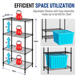 WORKPRO 4 Tier Adjustable Metal Storage Shelves with Hooks for Pantry Closet Kitchen Basement - 24" W x 14" D x 48" H