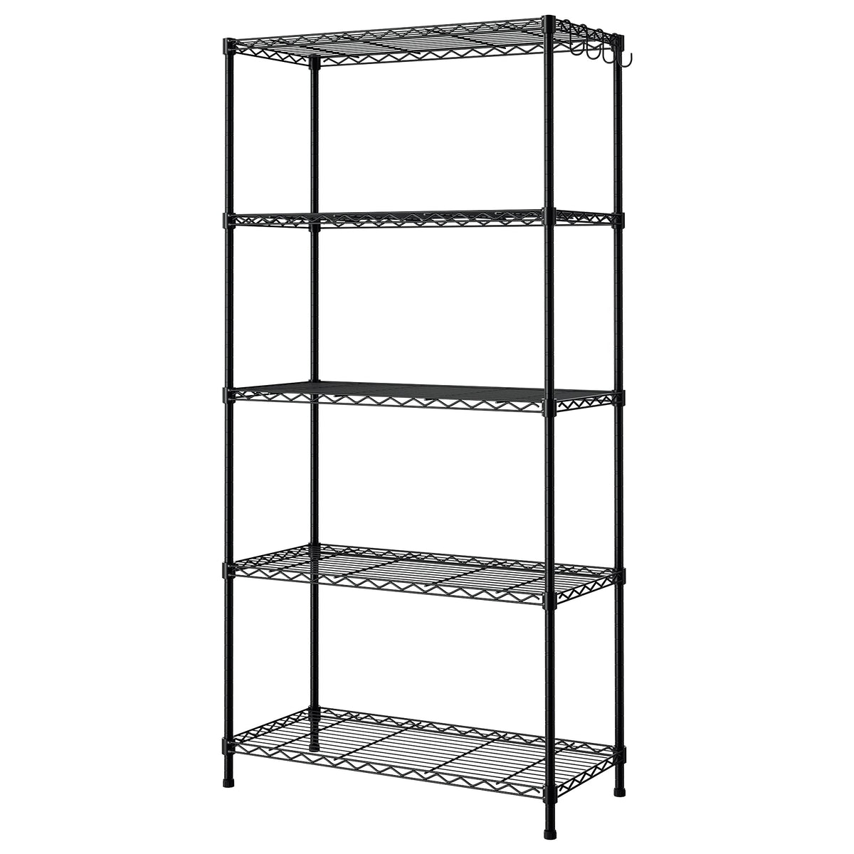 WORKPRO 750lbs Storage Shelves, 5 Tier Metal Shelving Unit, Garage Wire Rack, Standing Adjustable Shelves with Hooks for Pantry Closet Kitchen Basement, 30" W x 14" D x 60" H