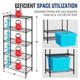 WORKPRO 750lbs Storage Shelves, 5 Tier Metal Shelving Unit, Garage Wire Rack, Standing Adjustable Shelves with Hooks for Pantry Closet Kitchen Basement, 30" W x 14" D x 60" H