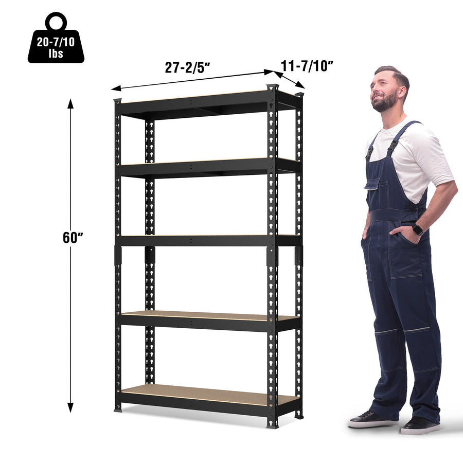 WORKPRO 5-Tier Adjustable Steel Shelving, 27-2/5"W x 11-7/10"D x 60"H, Heavy Duty Shelf with MDF Board, 1650 lbs Load Capacity (Total)