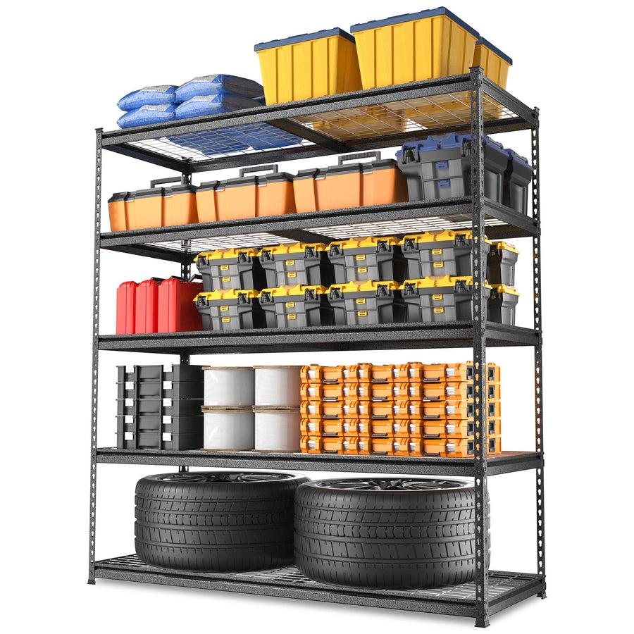 WORKPRO 5-Tier Metal Shelving Unit, 48"W x 24"D x 72"H Heavy Duty Adjustable Storage Rack for Garage, Basement, Warehouse, Workshop, Black/Silver