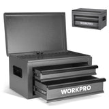 WORKPRO 15 Inch Heavy Duty Metal Tool Box with 2 Drawers & 1 Top Storage, Grey