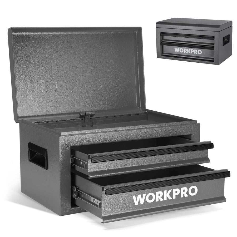 WORKPRO 15 Inch Heavy Duty Metal Tool Box with 2 Drawers & 1 Top Storage, Grey
