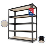 WORKPRO 5-Tier Black Shelving with Board, 48"W x 24"D x 72"H, 3000LBS Load | Adjustable, Heavy Duty, 3000lbs, Boltless Shelving for Kitchen, Living Room, Garage