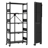 WORKPRO 5-Tier Folding Shelf, No-Assembly Metal Storage Rack with Wheels, 750 lbs Capacity (with Leveling Feet), Collapsible Shelving Unit for Kitchen, Pantry, Bathroom & Closet Organization