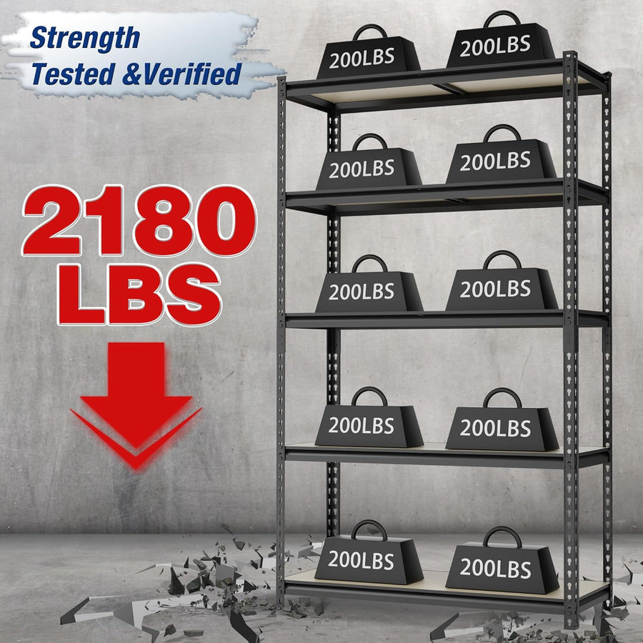 WORKPRO 5-Tier Adjustable Metal Shelving Unit, 27.6"Wx11.8"Dx60"H, Black