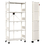 WORKPRO 5-Tier Folding Shelf, No-Assembly Metal Storage Rack with Wheels, 750 lbs Capacity (with Leveling Feet), Collapsible Shelving Unit for Kitchen, Pantry, Closet & Craft Shows - White