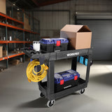 WORKPRO 500 LBS 2-Tier Utility Service Cart, Rolling Tool Cart with 360° Swivel Locking Casters, 39"x17"x33" PP Plastic Work Station for Garage & Home