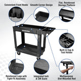 WORKPRO 500 LBS 2-Tier Utility Service Cart, Rolling Tool Cart with 360° Swivel Locking Casters, 39"x17"x33" PP Plastic Work Station for Garage & Home