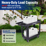 WORKPRO 500 LBS 2-Tier Utility Service Cart, Rolling Tool Cart with 360° Swivel Locking Casters, 39"x17"x33" PP Plastic Work Station for Garage & Home