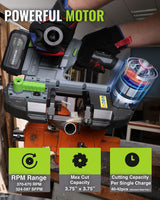 WORKPRO 20V Cordless Portable Band Saw for Cutting Metal with 3.75 Inch Cut Capacity & 6 Adjustable Speeds(370-670RPM, 324-587 SFPM)