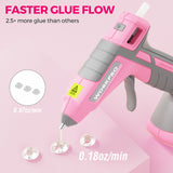 WORKPRO Pink Cordless Hot Melt Glue Gun, 7.2V Rechargeable Fast Preheating Glue Gun Kit with 20 Pc Premium Mini Glue Stick, Automatic-Power-Off Hot Glue Gun for Art, Craft, Decoration - Pink Ribbon