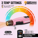 WORKPRO 7.2V Cordless Mini Heat Gun for DIY Crafts, 4000mAh Hot Air Gun, 1.5s Fast Heating, 3 Temp Settings (Cool/572°F/842°F), USB-C Rechargeable - Pink Ribbon