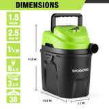 WORKPRO Wet Dry Vacuum 1.5 Gallon 2.5 Peak Horsepower 3-in-1 Portable Shop Vacuum Cleaner Black W125442AW