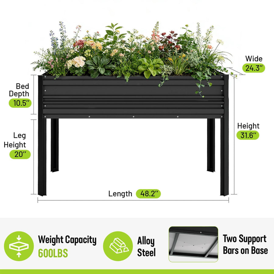 WORKPRO 48x24x32in Outdoor Galvanized Raised Garden Bed with Legs, 600LB Elevated Planter Box for Vegetable, Flowers, Herbs, Black