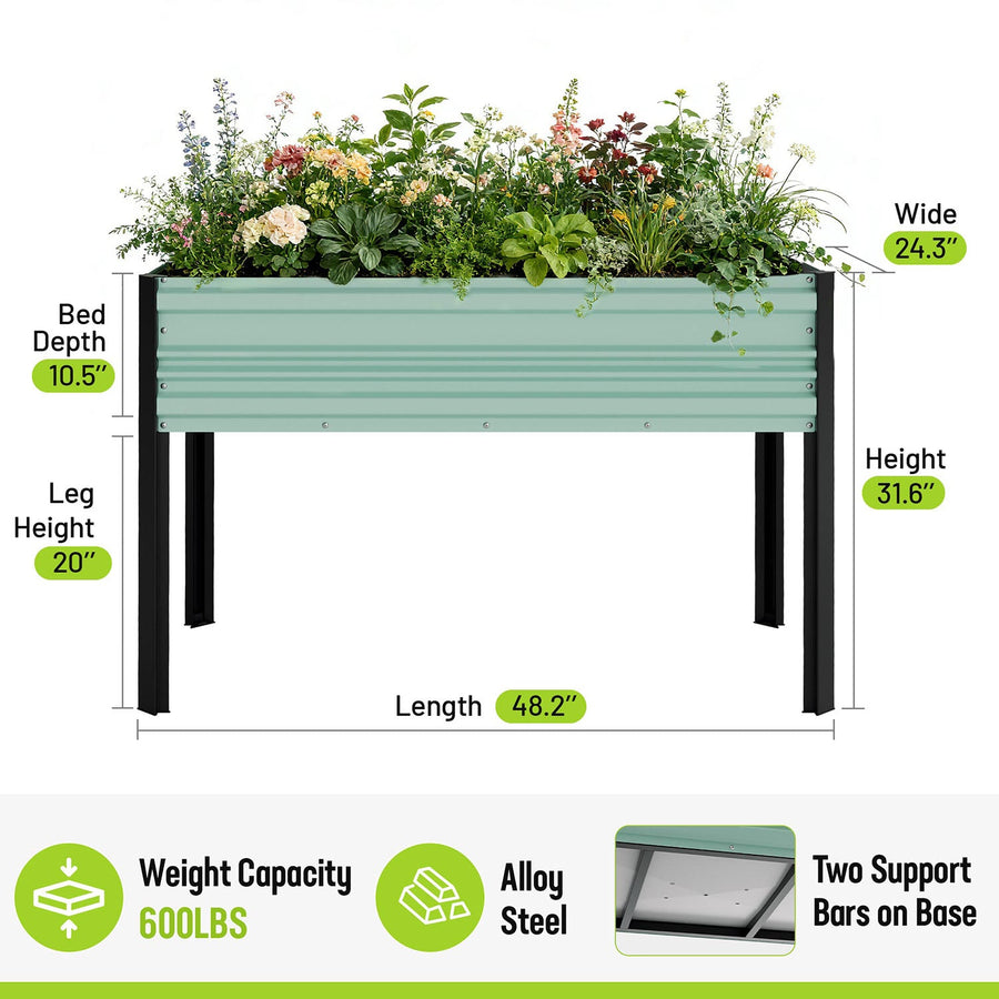 WORKPRO 48x24x32in Outdoor Galvanized Raised Garden Bed with Legs, 600LB Elevated Planter Box for Vegetable, Flowers, Herbs, Green